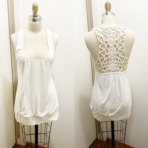 Twenty-one Scoop Neck Long Crochet Tank White S